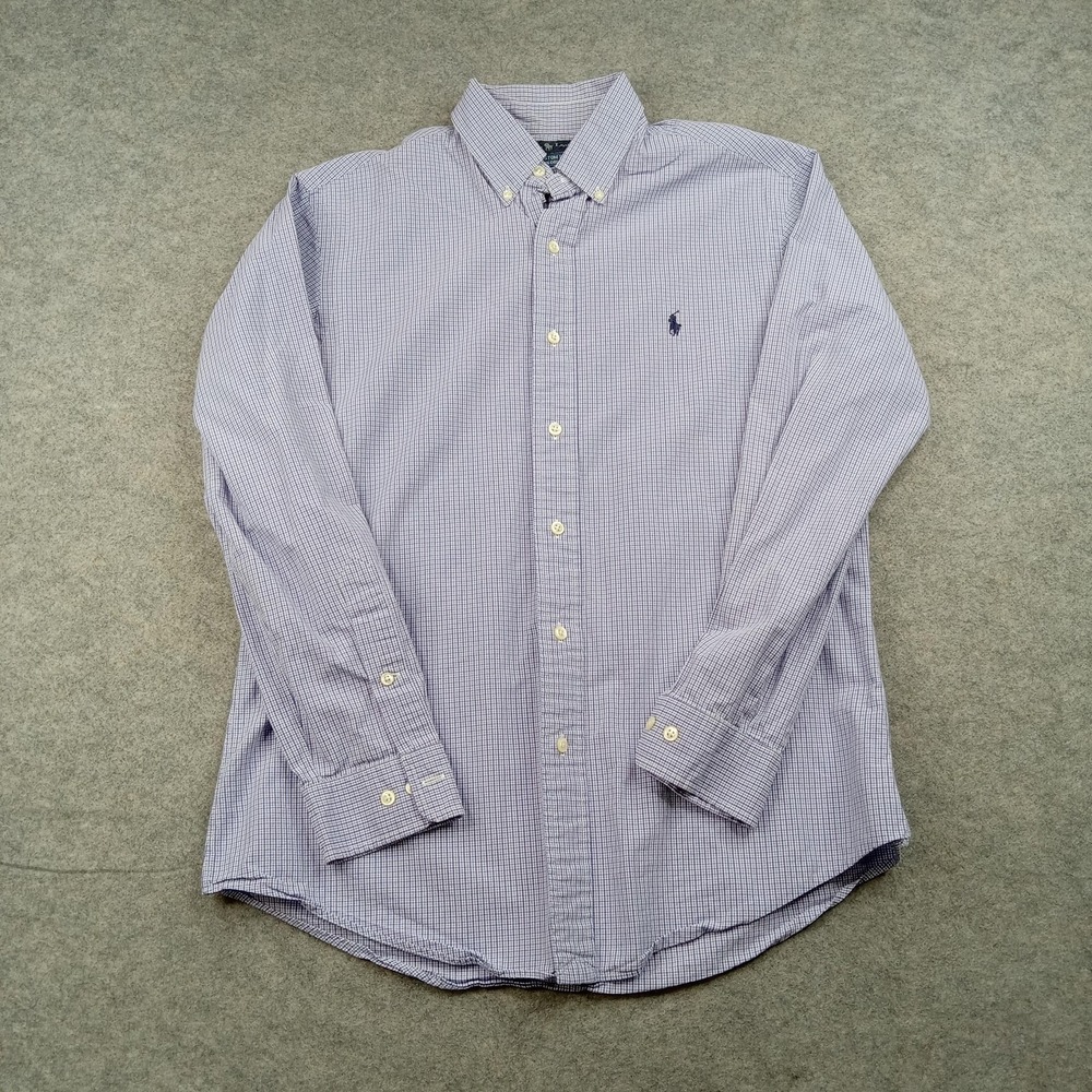 Ralph Lauren Shirt Mens Medium Purple Check Button Front Long Sleeve Casual